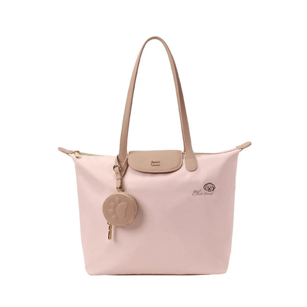 Oxford cloth tote shoulder bag with sandwich pockets in pink colour