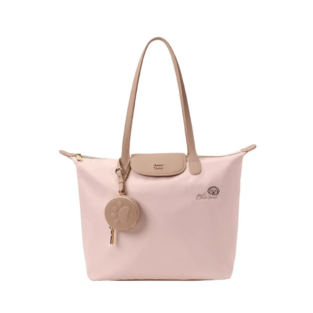 Oxford cloth tote shoulder bag with sandwich pockets in pink colour