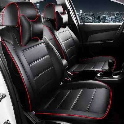 Genuine cow leather car seat cover in beige and black with red accent colour options.