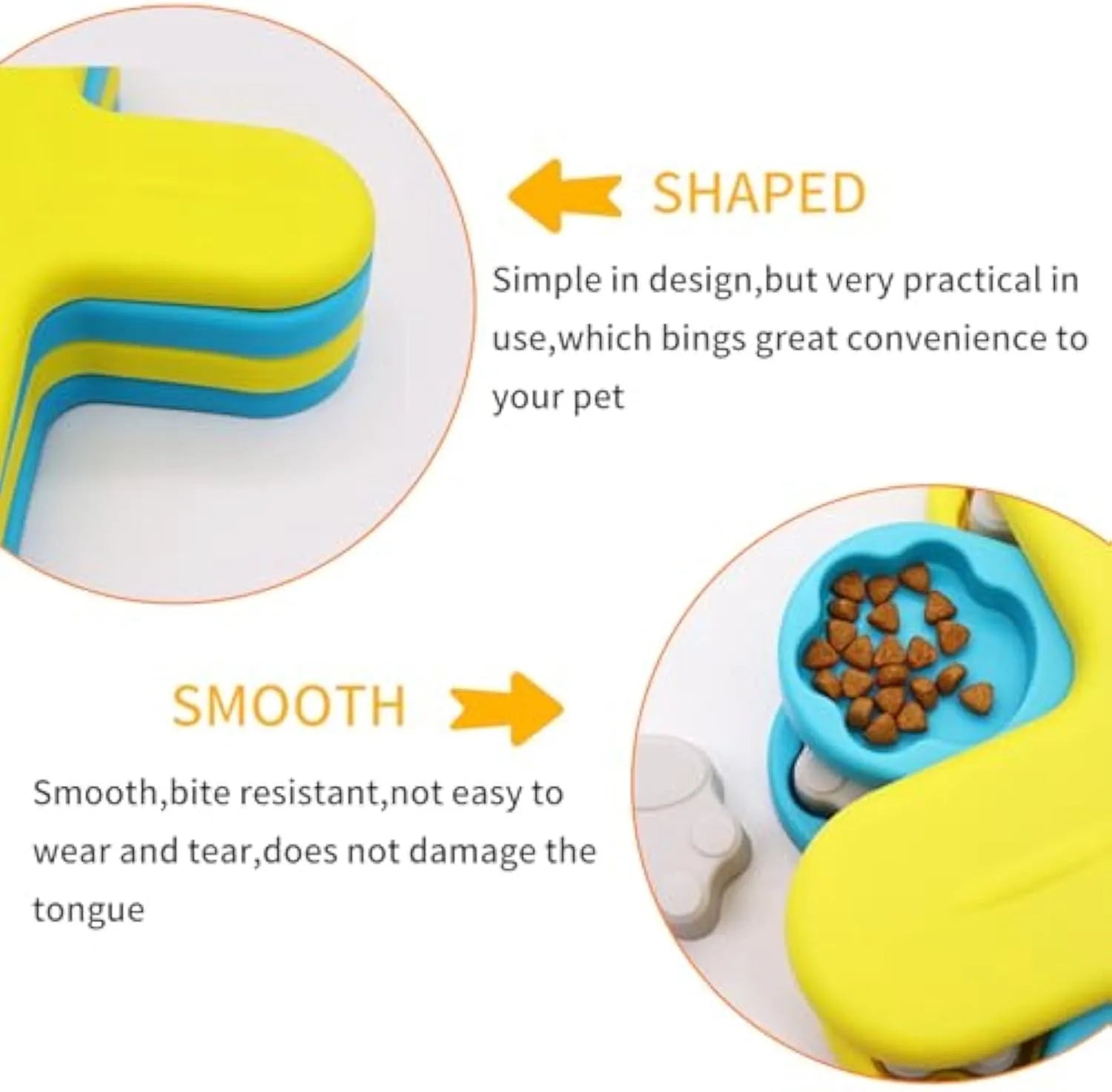 Yellow three-layer rotating dog puzzle feeder with claw-shaped lids and anti-slip rubber base