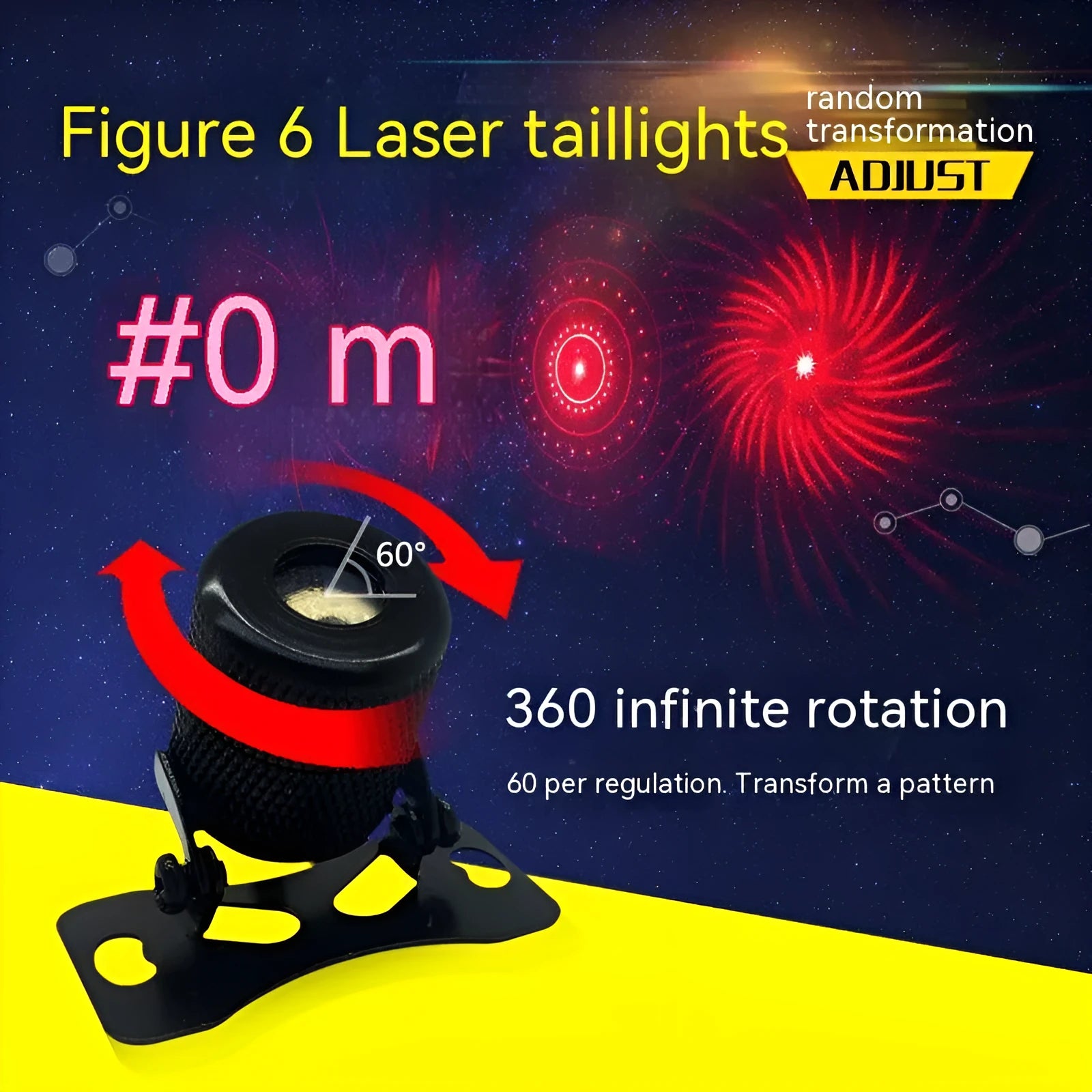 Red laser fog lamp for car or motorcycle with aluminium housing, shown with screws and mounting tape.
