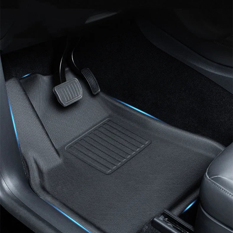 TPR material floor mat set for Tesla Model Y including foot mats, storage box mats, and tailbox mats.