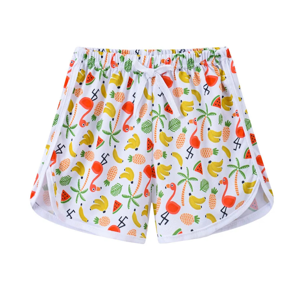 Children's polyester beach shorts in multiple prints and solid colours with size range 100-140cm