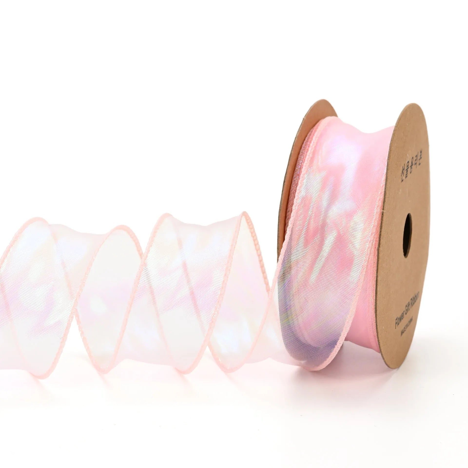 Colourful fishtail yarn floral mesh ribbon in 4cm width showing wave pattern and eight colour options