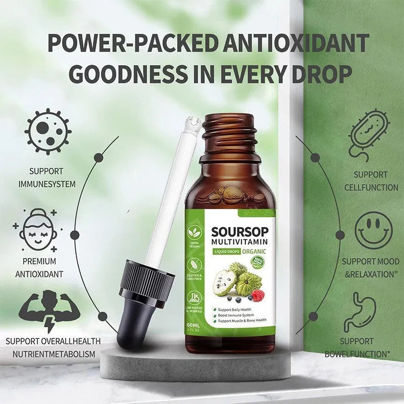60ml bottle of prickly fruit and lychee flavoured care drops for adults in Annona Prickly Fruit style.