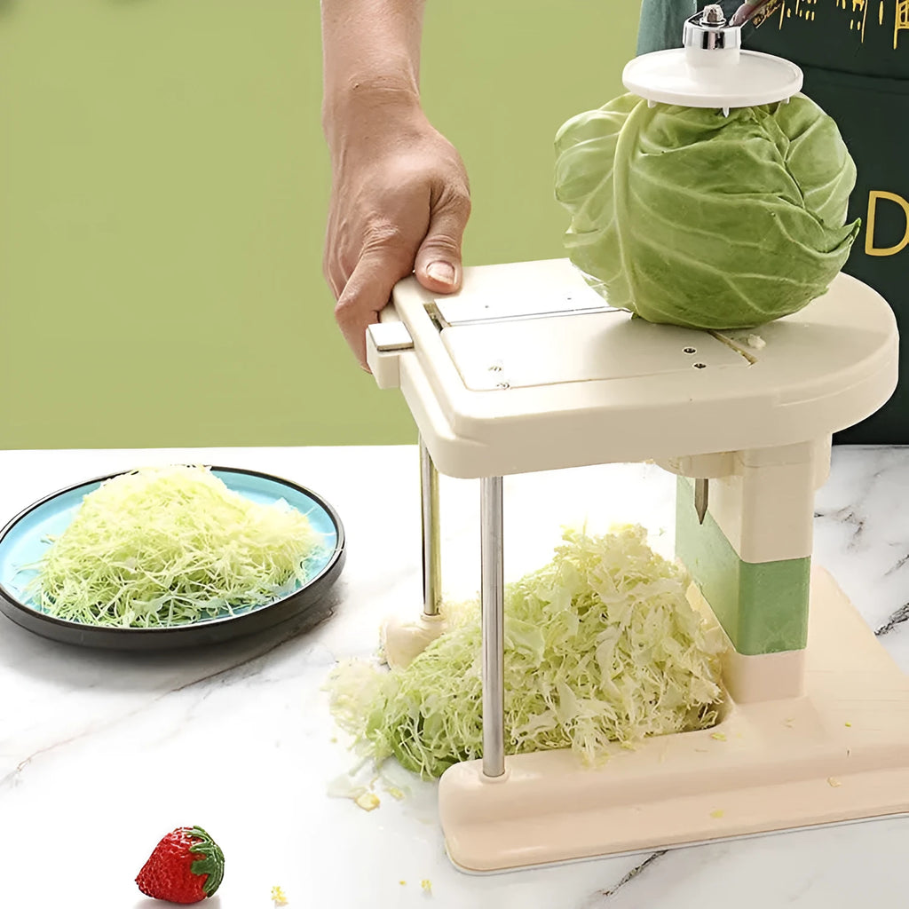 Beige vegetable slicer chopper with stainless steel blades for shredded potatoes and spiral vegetables