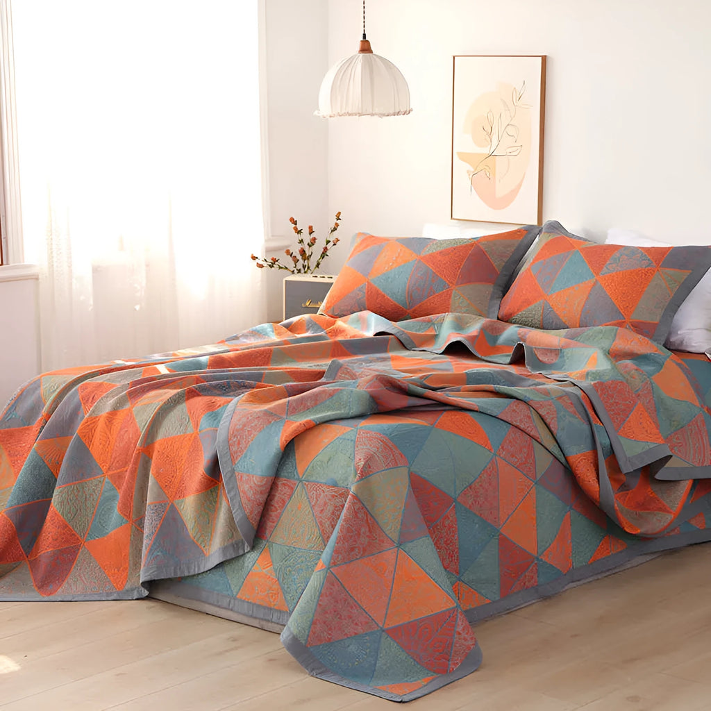 Cotton gauze bed blanket set with matching floral pillowcases in three size options