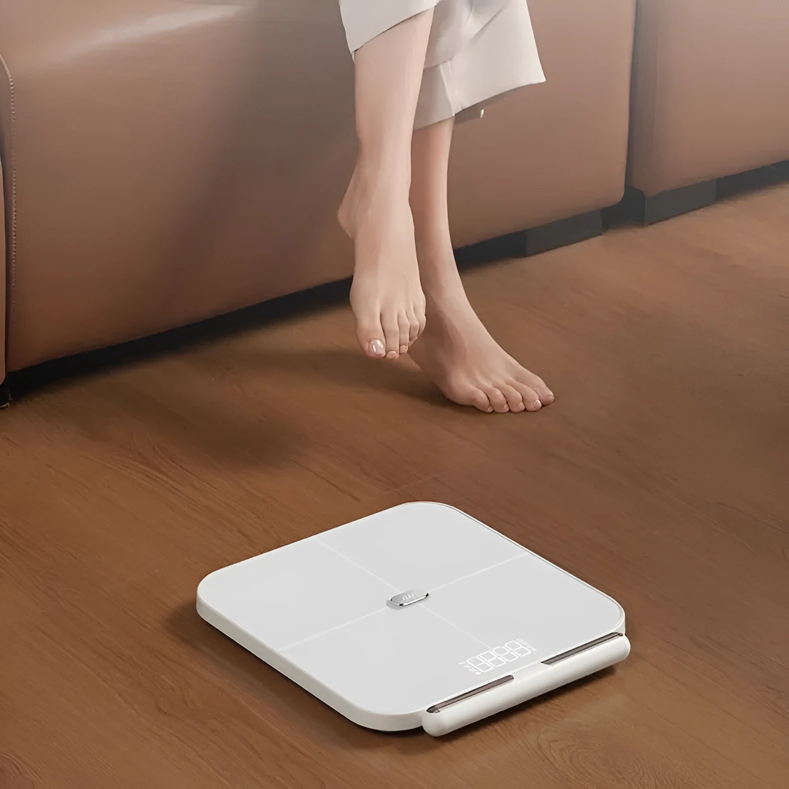 White tempered glass smart body fat scale with 8 metal electrodes and LED display