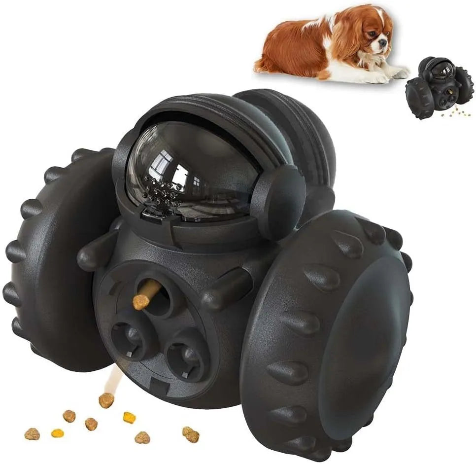 Dog treat tumbler puzzle toy with robot design in multiple colour options