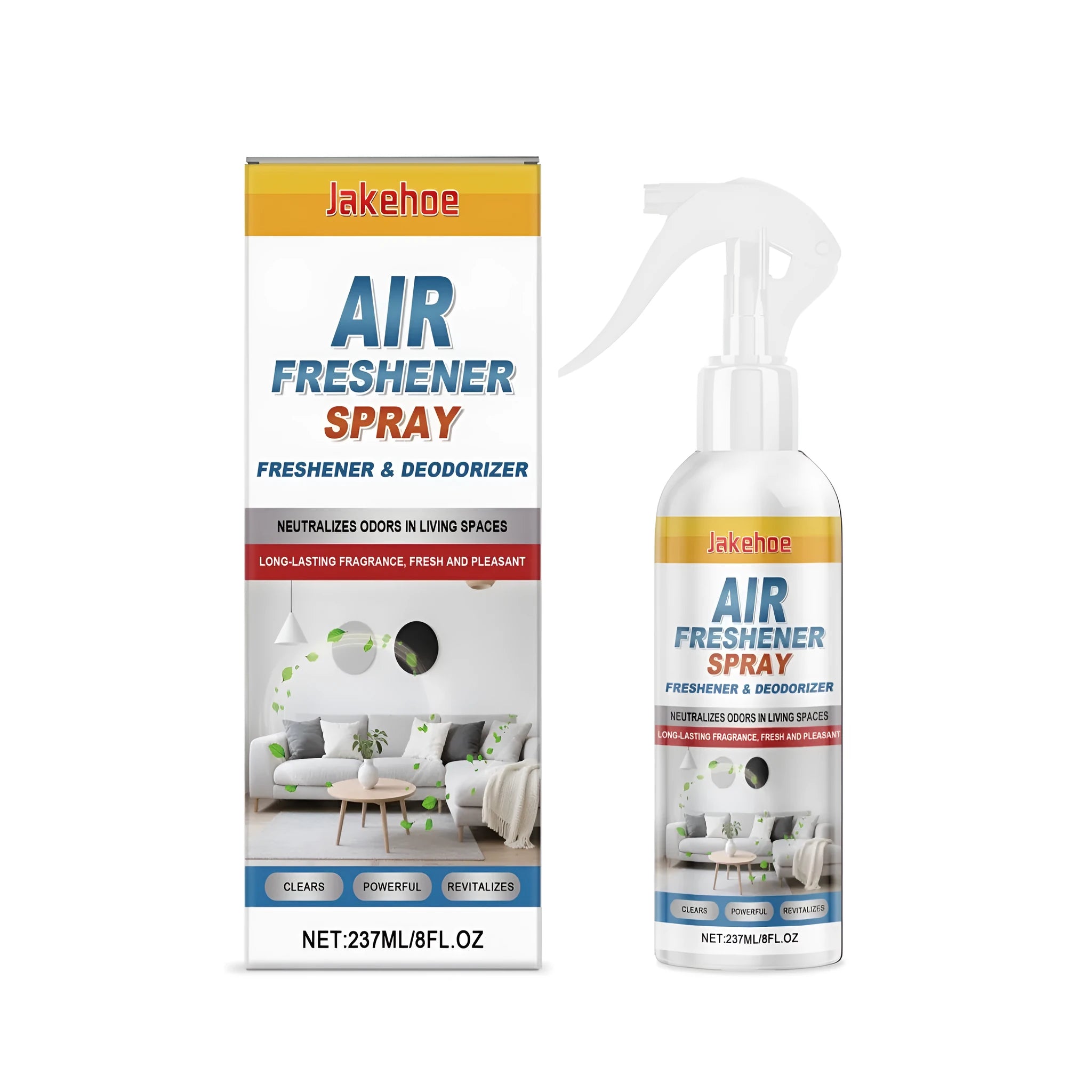 237ml bottle of clear air freshener spray with menthol, ethanol, and propylene glycol