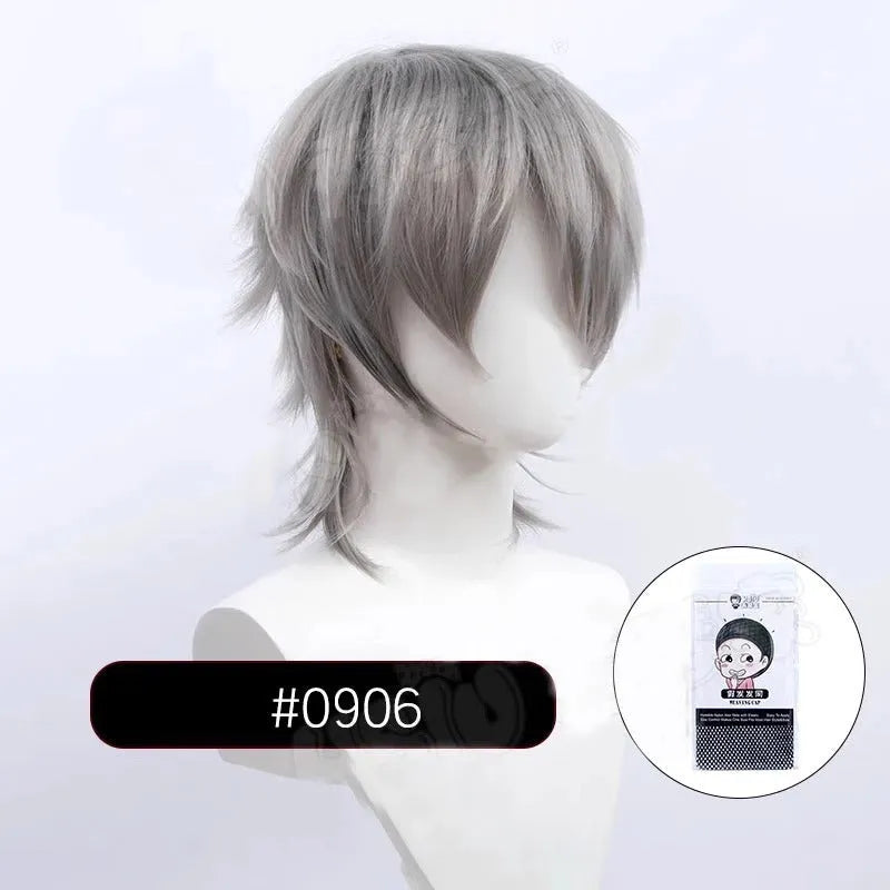 Men's short anime cosplay wig in multiple colours made from heat-resistant synthetic fibre