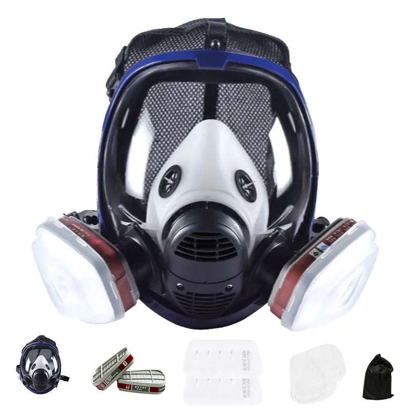 Blue edge spherical full mask with silicone trapezoidal canister and KN95 protection