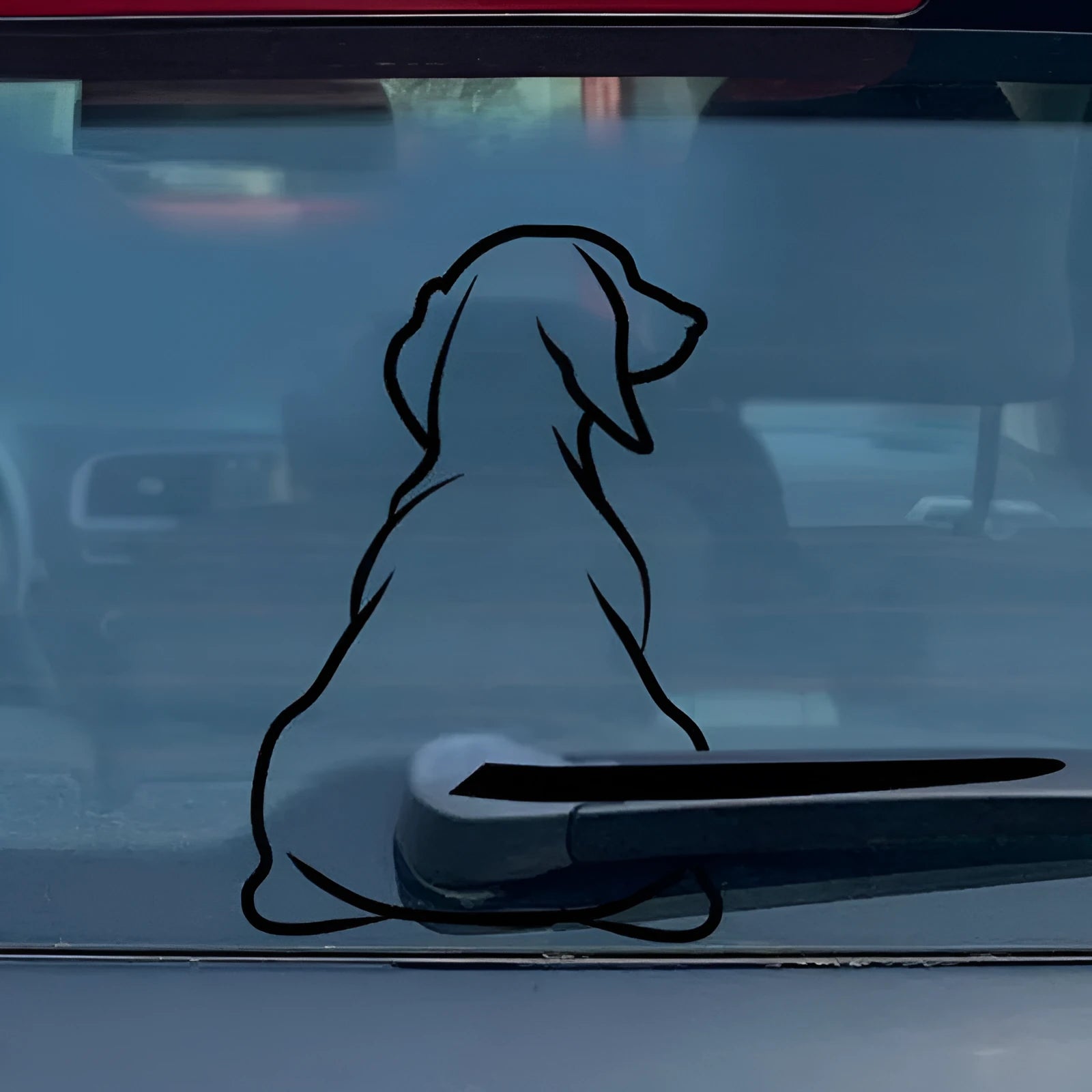 Black cartoon dog car wiper sticker showing dimensions 21cm by 33cm
