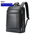 Black first-layer cowhide leather commuter backpack with USB interface and curved shoulder strap