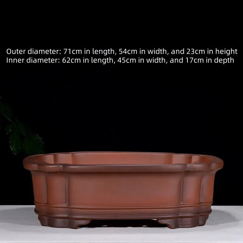 Chinese-style purple clay flowerpot with antique crabapple decoration and jade belt detailing