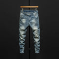 Men's slim-fitting skinny jeans in dark blue cotton denim with micro elasticity
