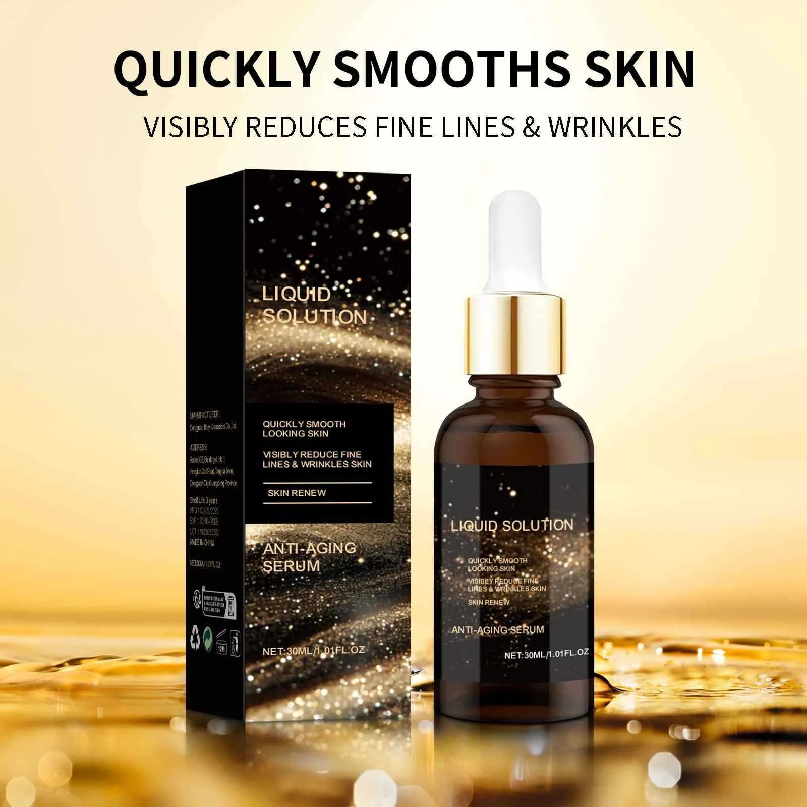 30ml facial moisturising solution bottle with hyaluronic acid and glycerin formulation