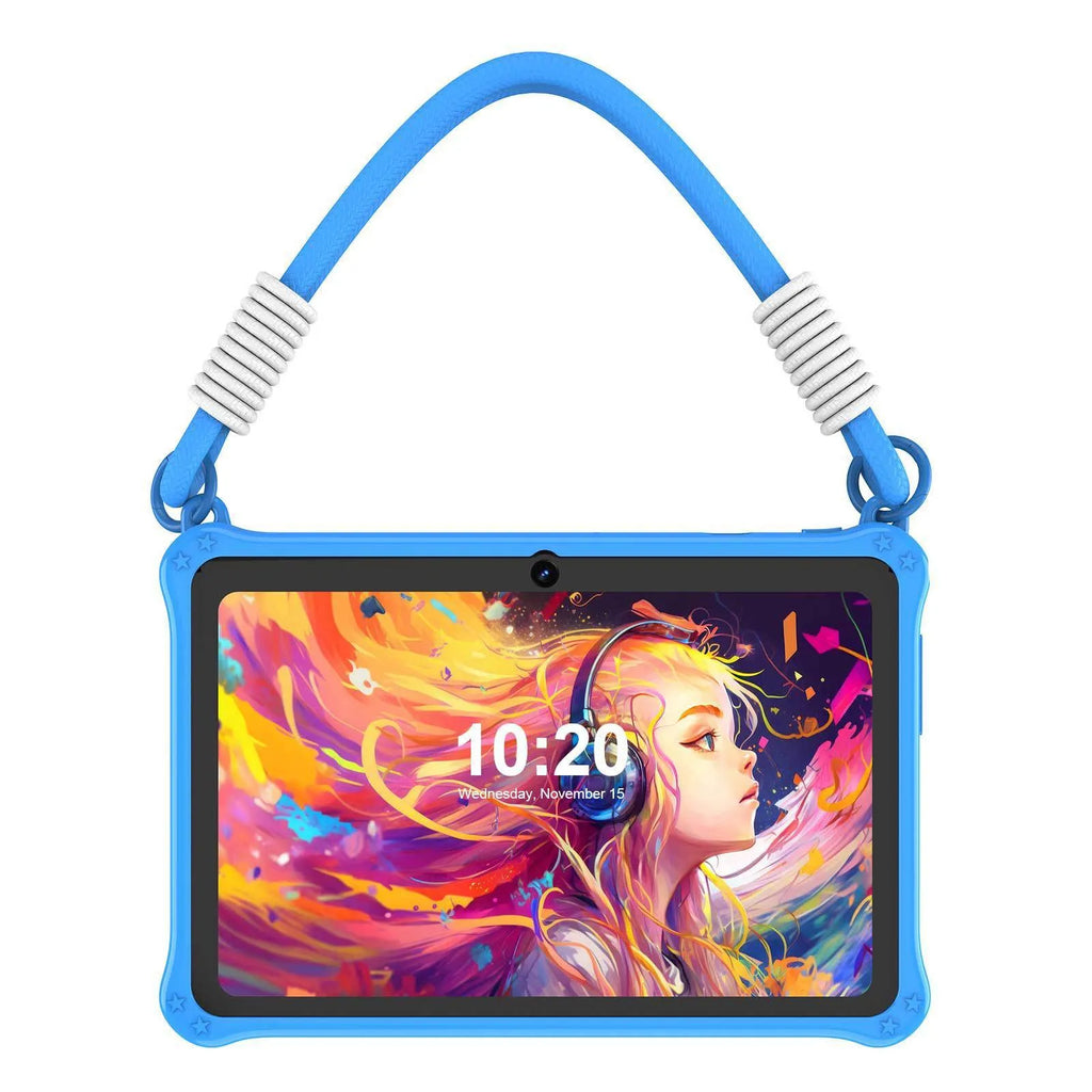 7-inch children's tablet silicone protective case in dark pink with flat carrying strap