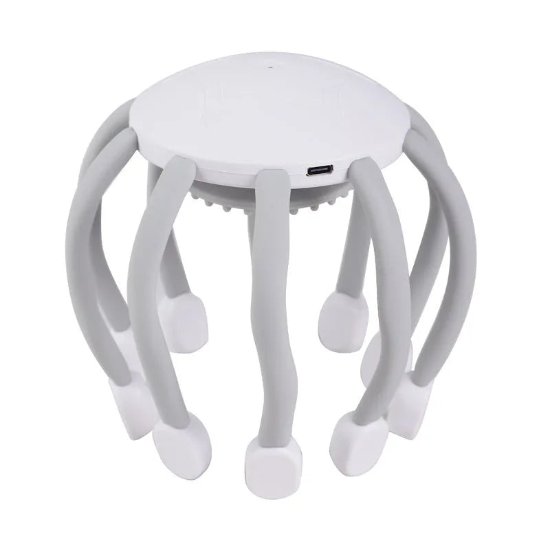 USB head massager with silicone claws showing black and white colour options