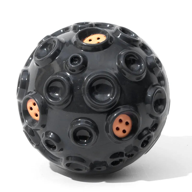 Colourful rubber dog toy ball with textured surface for chewing and teeth cleaning