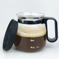 Transparent borosilicate glass coffee maker with silicone cover showing 355-473ml capacity