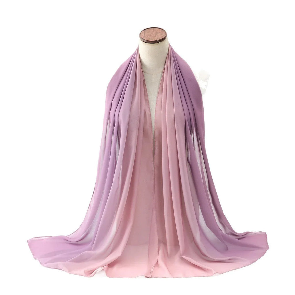 Lightweight chiffon bubble towel texture scarf for women in a summer colour, showing its length.