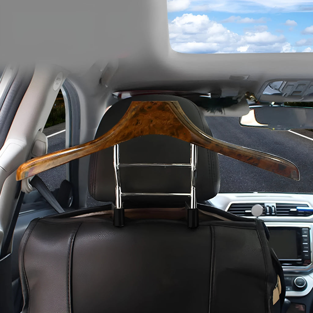 Wood yellow stainless steel car mounted clothes hanger with detachable hook for suits and coats