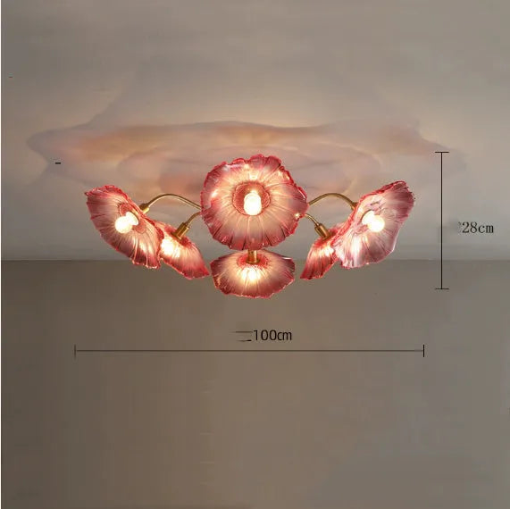 Modern decorative flower ceiling lamp with multiple purple or white flower heads for living room lighting