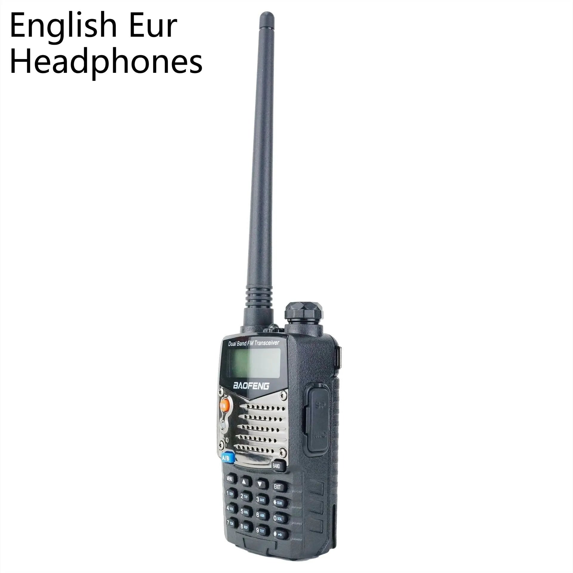 Baofeng UV-5RA dual display two-way radio with optional headset configurations.