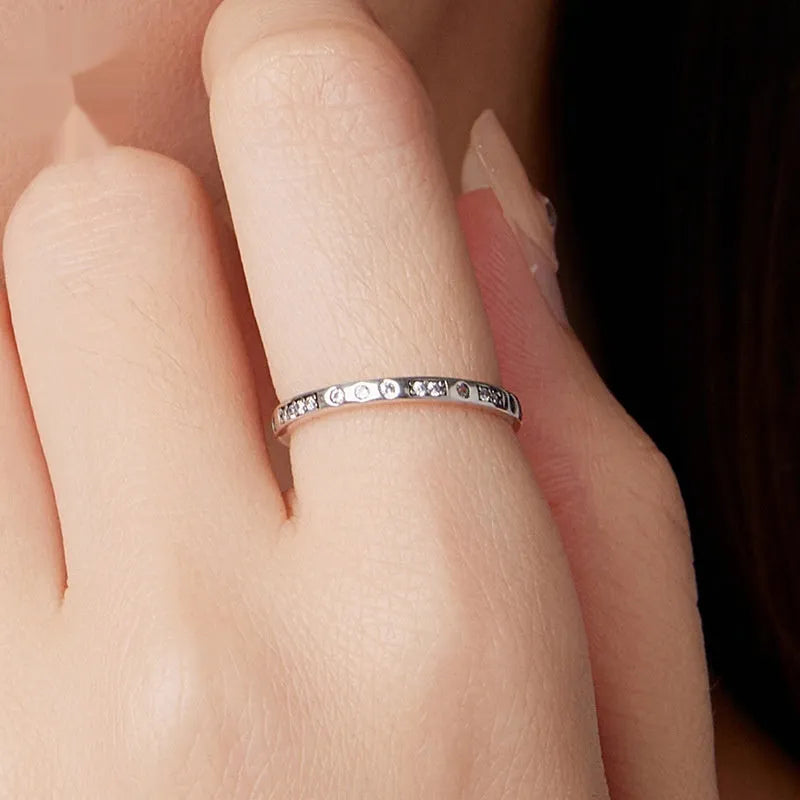 Women's silver I Love You ring with moss password inscription and oxidized black finish