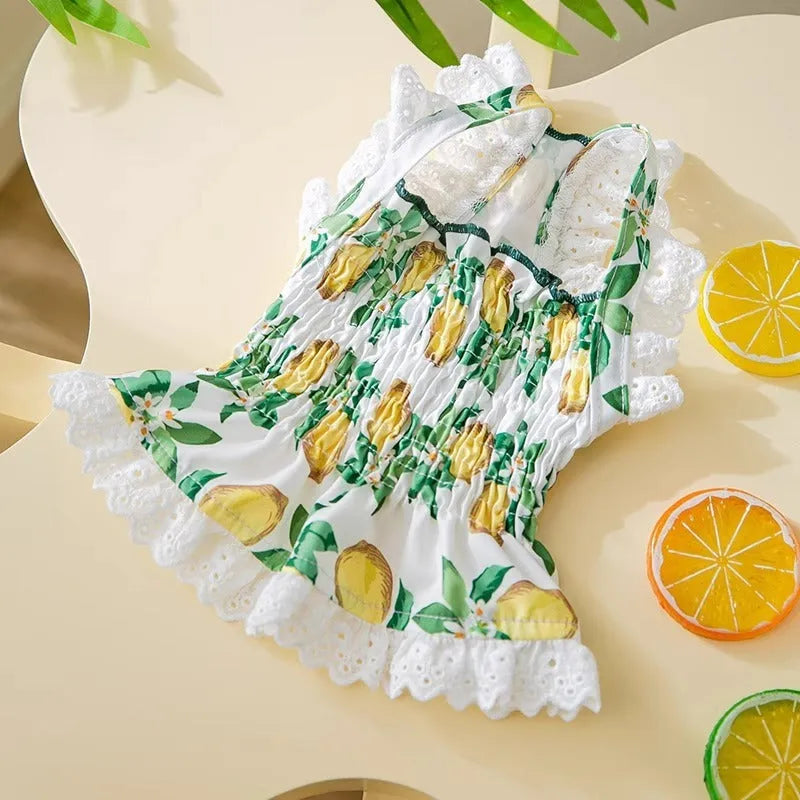 Rock yellow lemon dog dress with thin breathable straps and skirted princess style