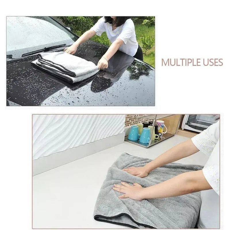 Microfiber car wash towel shown in three size options for vehicle and household cleaning