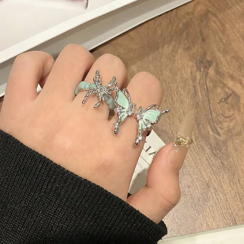 Butterfly women's copper ring with adjustable split ring design showing oil-drip colour treatment