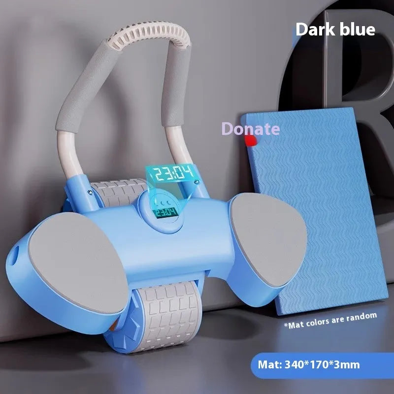 Abdominal wheel with elbow support and automatic rebound mechanism in blue, orange, and black colour options