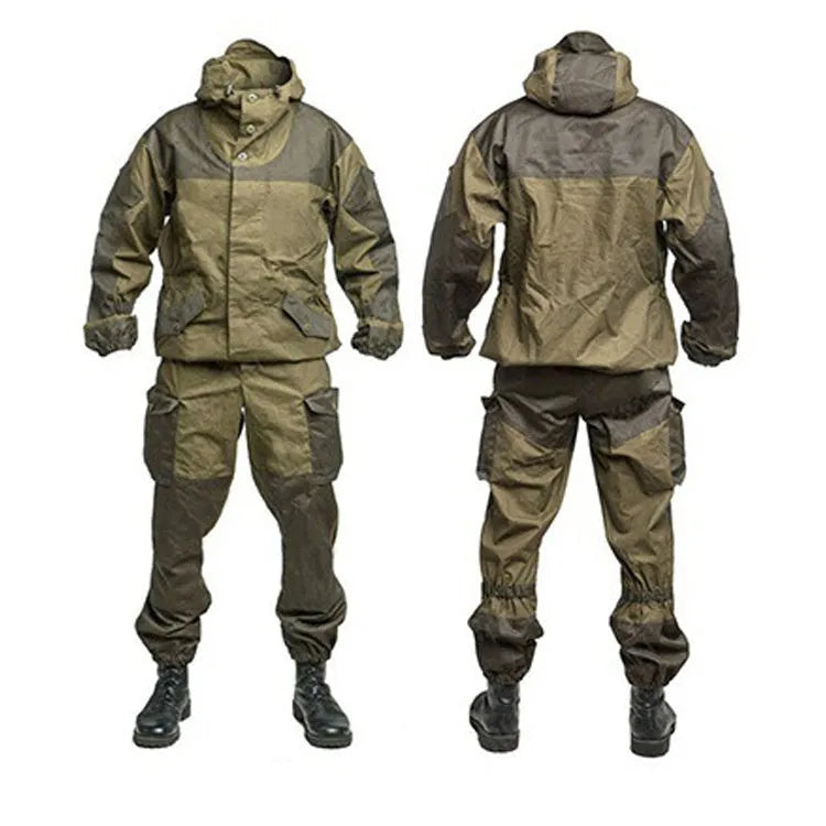 Men's special forces style tactical combat suit in cotton blend fabric, featuring a jacket and trousers.