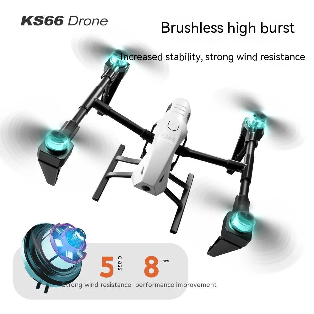 KS66 white alloy UAV drone with remote control and accessories on grass