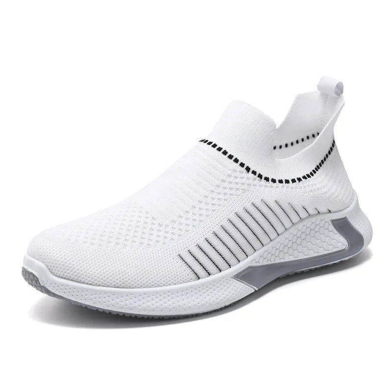 Men's mesh sock shoes with striped design, Flyknit upper, and lace-up front in black colour