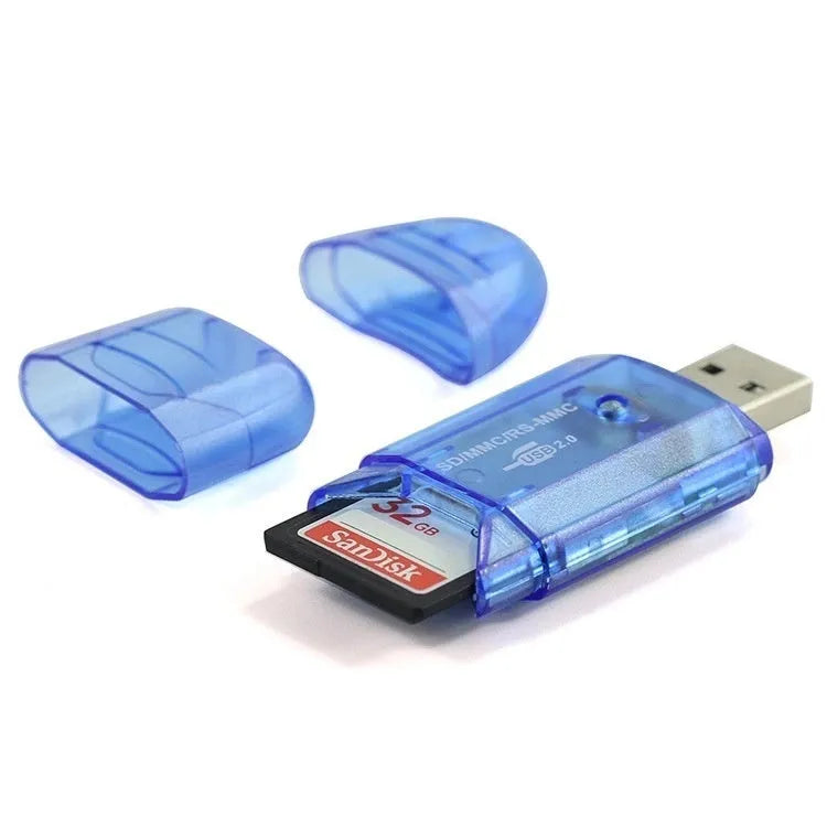 Transparent plastic USB card reader with three colour options and card holder