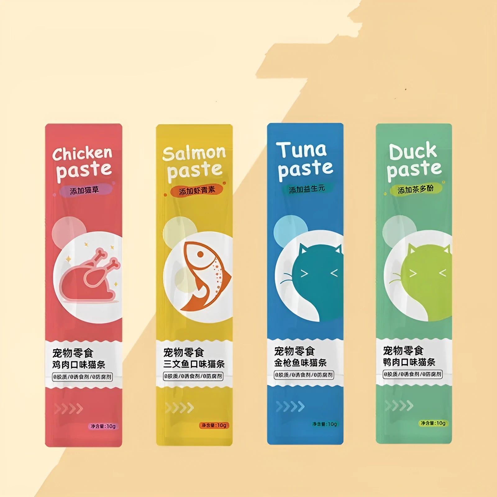 10-piece cat strip variety pack with four flavours for kitten childhood nutrition