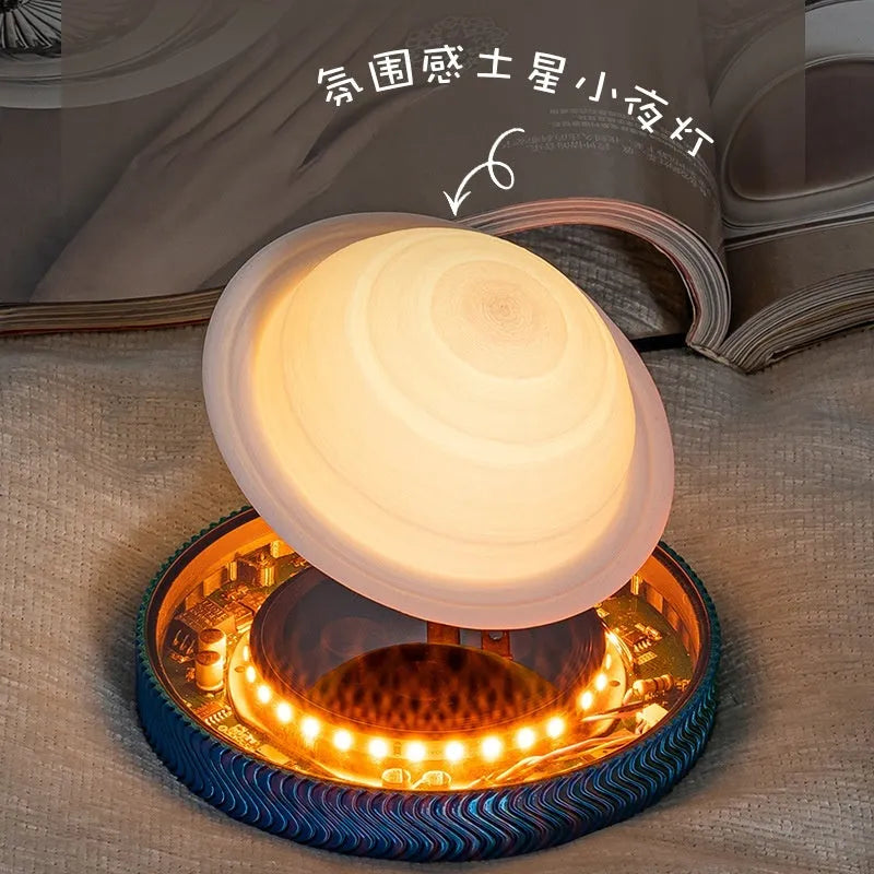 Magnetic suspension moon night lamp with 3D printed design floating above surface