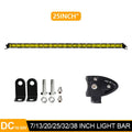 25-inch long silver aluminium single row LED car light bar with mounting brackets