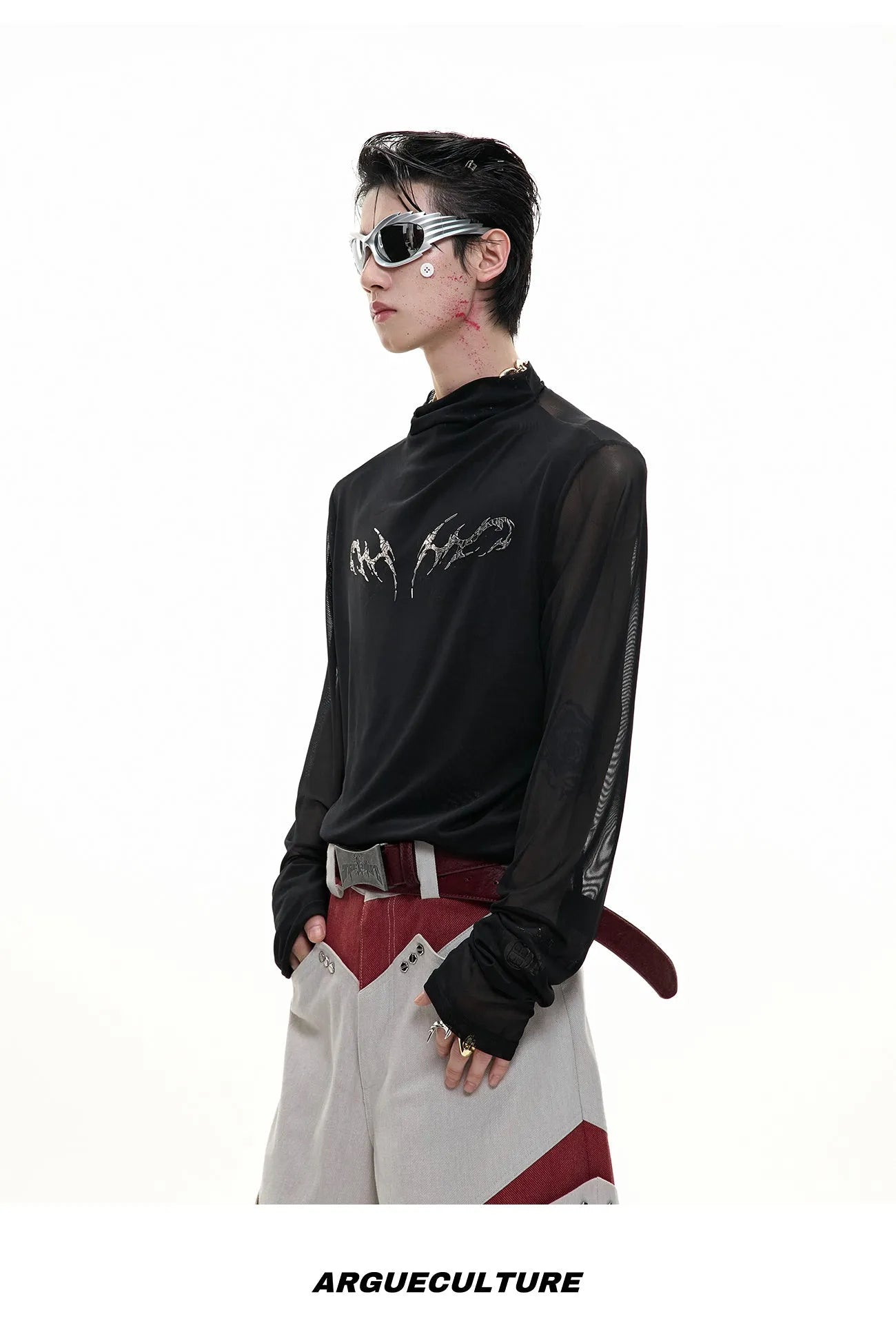 Women's slim black mesh bottoming shirt with long sleeves and cooling fabric