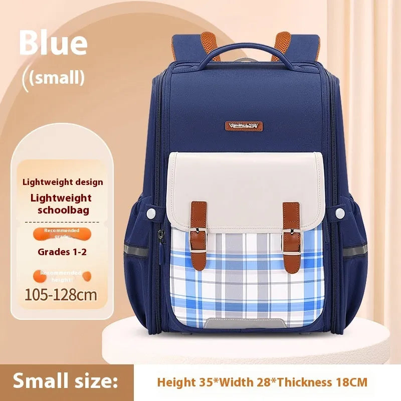 Lightweight large capacity student schoolbag made of Oxford cloth in navy blue, royal blue, pink, green, and beige for Grade 5-6.