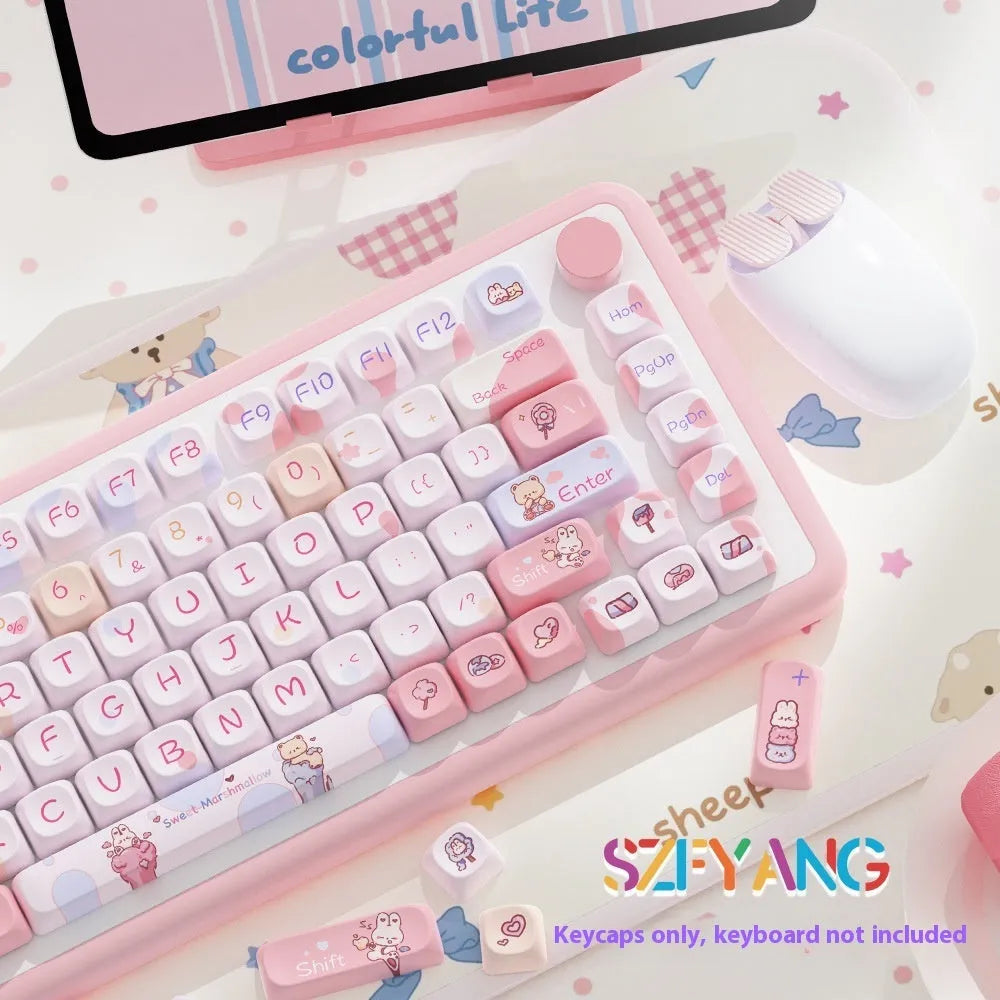 Sweet cotton candy coloured PBT keycaps for mechanical keyboards with cherry MX switches