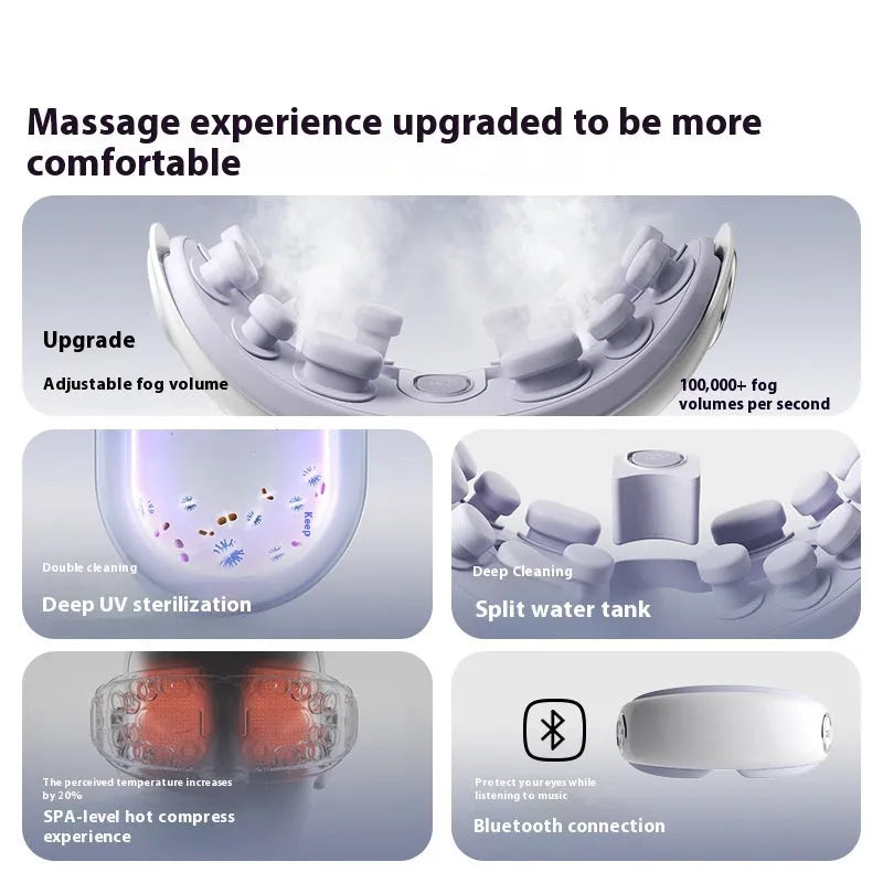 Bluetooth eye steam moisturising massage device in purplish grey, showing its compact rectangular shape.