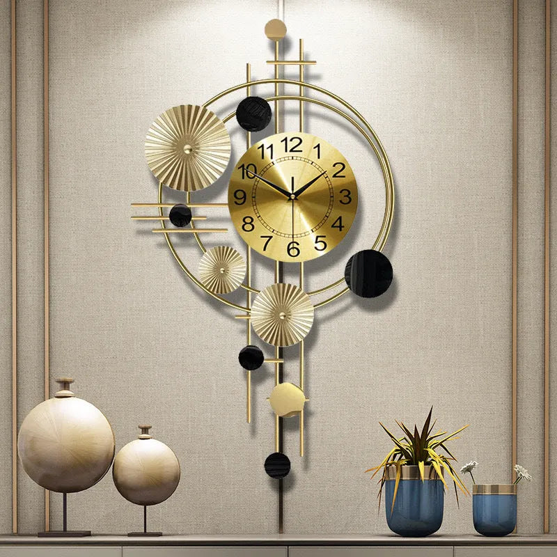 Gold iron mute wall clock, small A2616 size, simple creative design for living room home hanging decoration