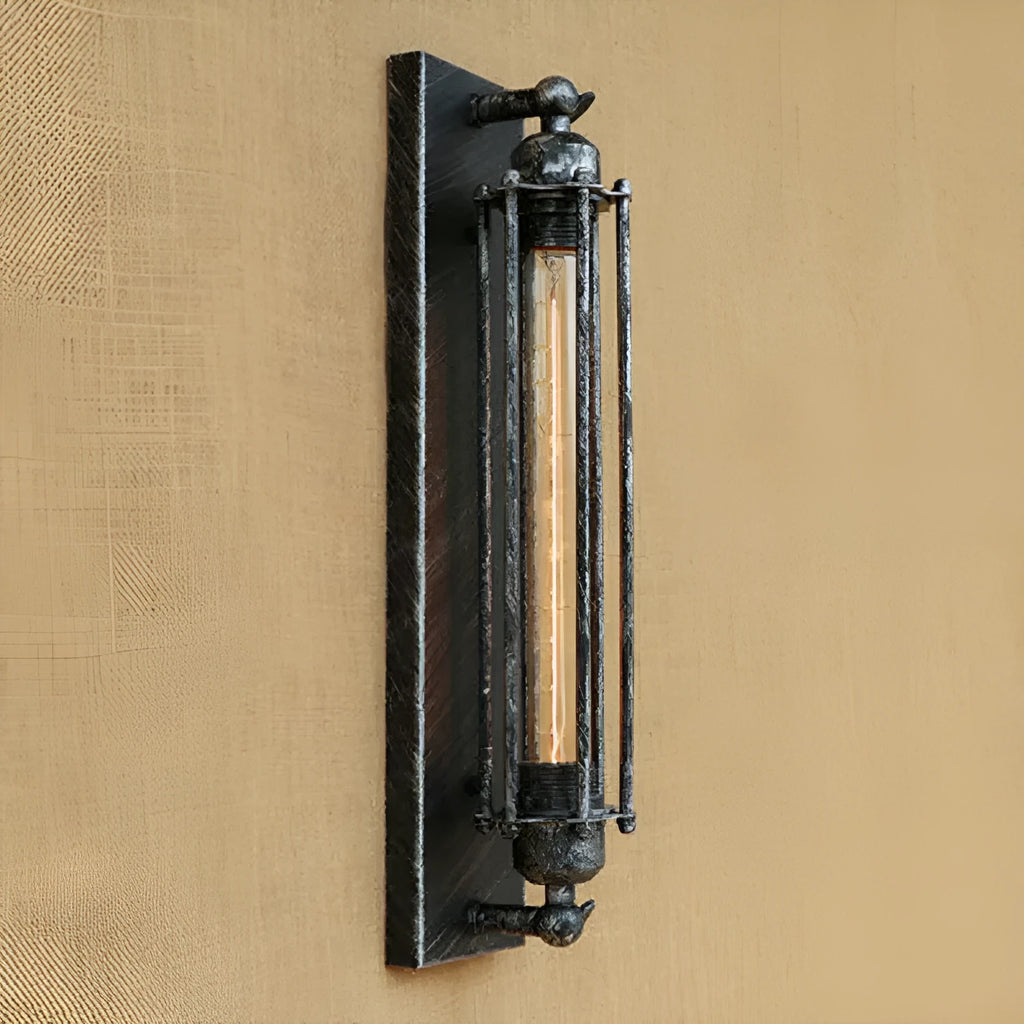 Industrial retro flute design iron wall lamp in black bronze rust or silver finish measuring 110mm by 470mm