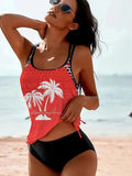 Tangini women's loose fit split brief bikini set in polyester fabric on a colour swatch background.
