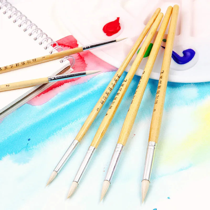 Wooden Chinese calligraphy brush set of 6 artistic wool brushes with pointed hook line tips
