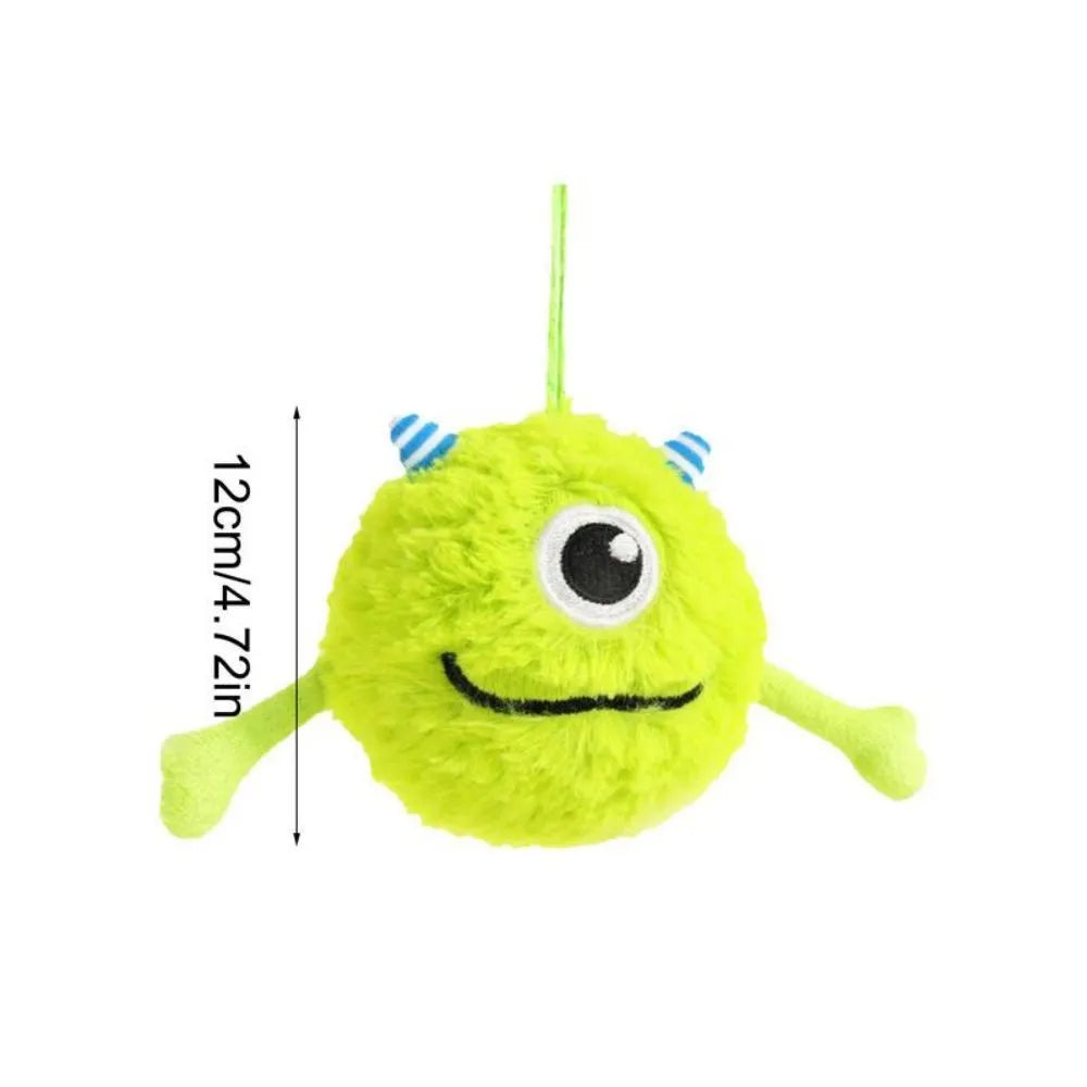 Green plush and TPR dog toy ball with sound interactive feature for teething puppies.